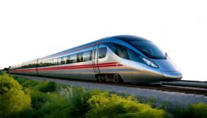 תמונה שמציגה פרויקט התחדשות עירונית במסגרת תמ״א 70, עם בניין מודרני, תחנת רכבת ותחבורה מתקדמת בסמוך.