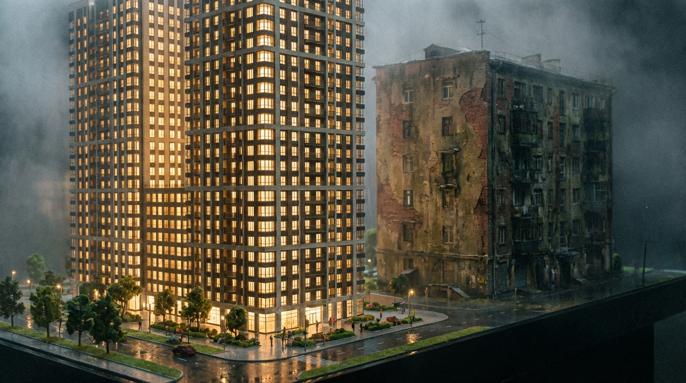 מודל אדריכלי הממחיש פרויקט פינוי בינוי והתחדשות עירונית על פי תקן 21