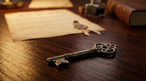 מפתח של בית על שולחן עץ, המייצג העברת דירה בירושה והתמודדות עם היבטי מיסוי