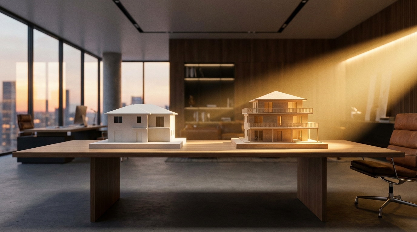 מודל אדריכלי המדגים עליית ערך של נכס לצורך היטל השבחה